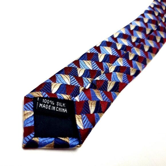 Pronto Uomo Couture Silk Tie Woven Red Blue Yellow Geometric - Picture 6 of 8